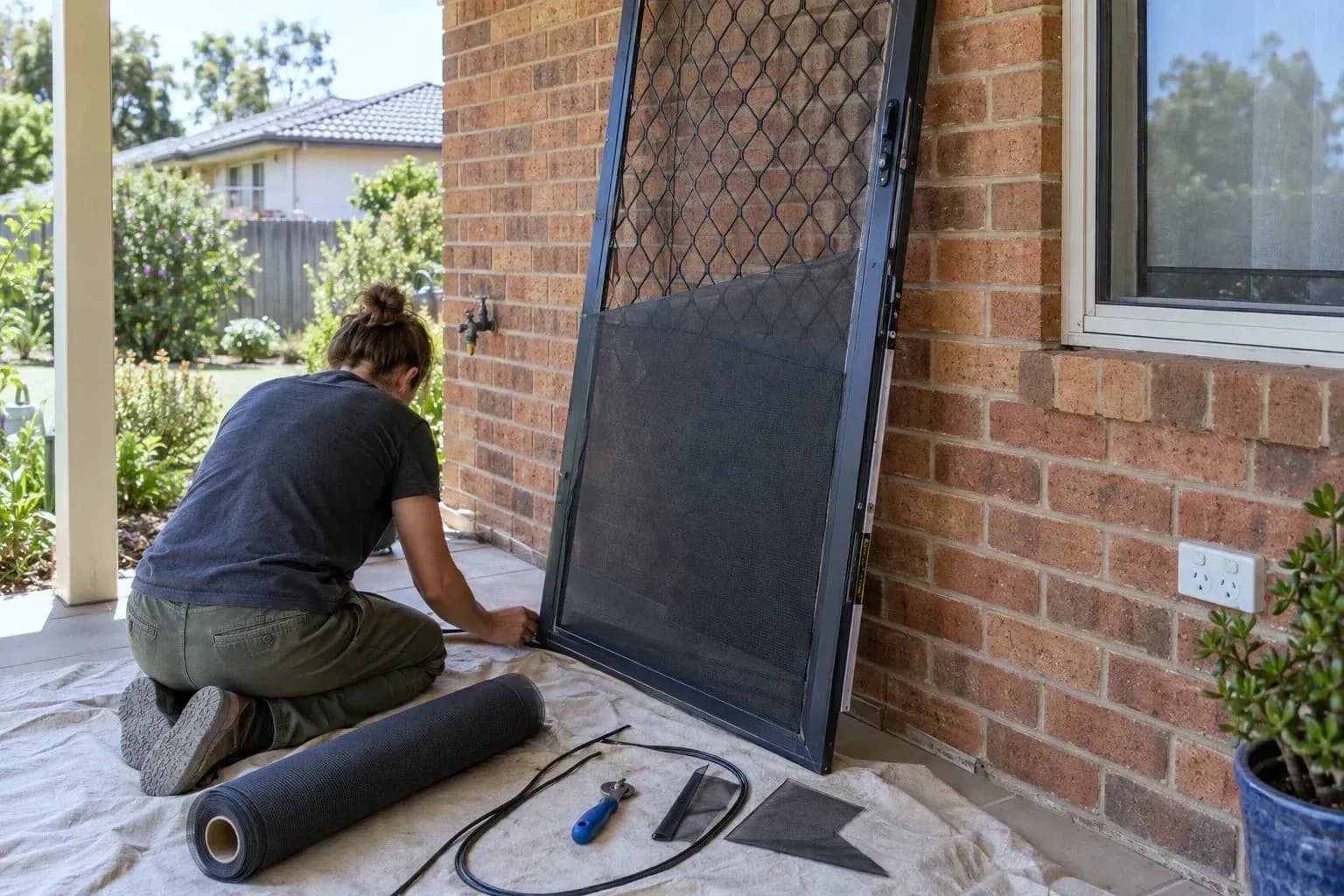 A re-meshed fly screen door