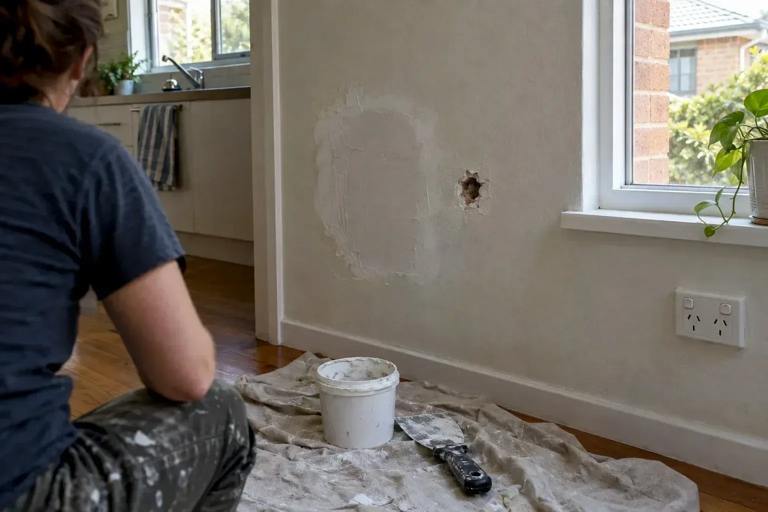 A patched and painted wall